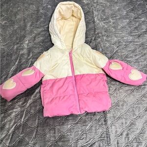 Old Navy Pink and Cream Hooded Jacket with Heart Accents